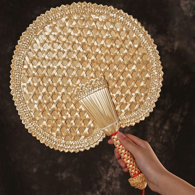Ventilador de mano de paja para verano, ventilador de mano Natural respetuoso con el medio ambiente, de tejido a mano, abanico de plátano decorativo y ventilador redondo, 2 uds.