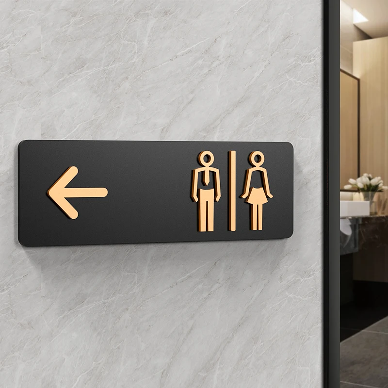 Simple Men and Women Bathroom Signs WC Public Toilet Guide Sign Index Hotel To The Left and Right Acrylic Restroom Prompt Sign: 20x30cm / Golden