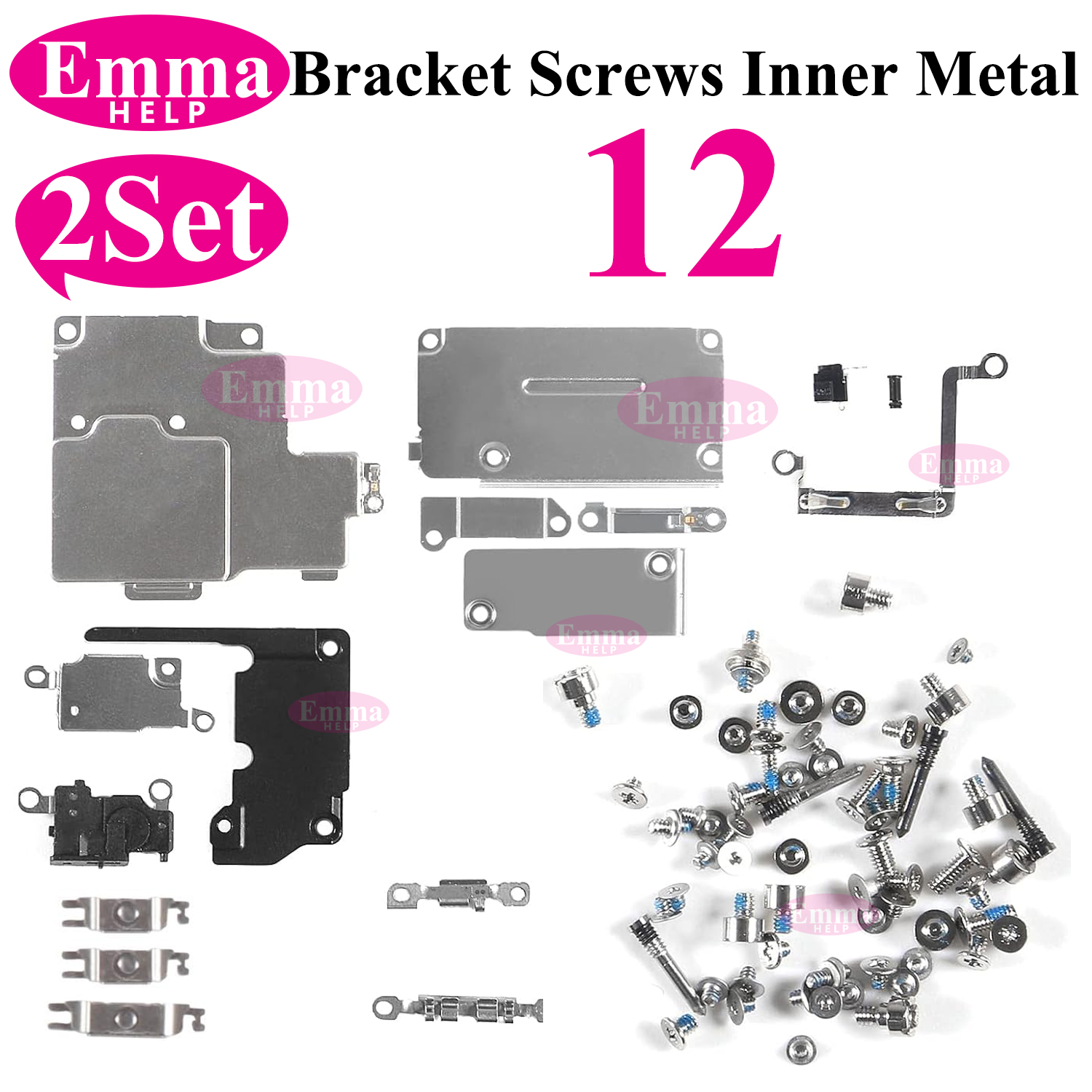 2set Full Inside Small Metal Holder Bracket Shield Plate Set Full Screws For iPhone 11 12 13 Pro Max X XS XR Repair Assessories: black