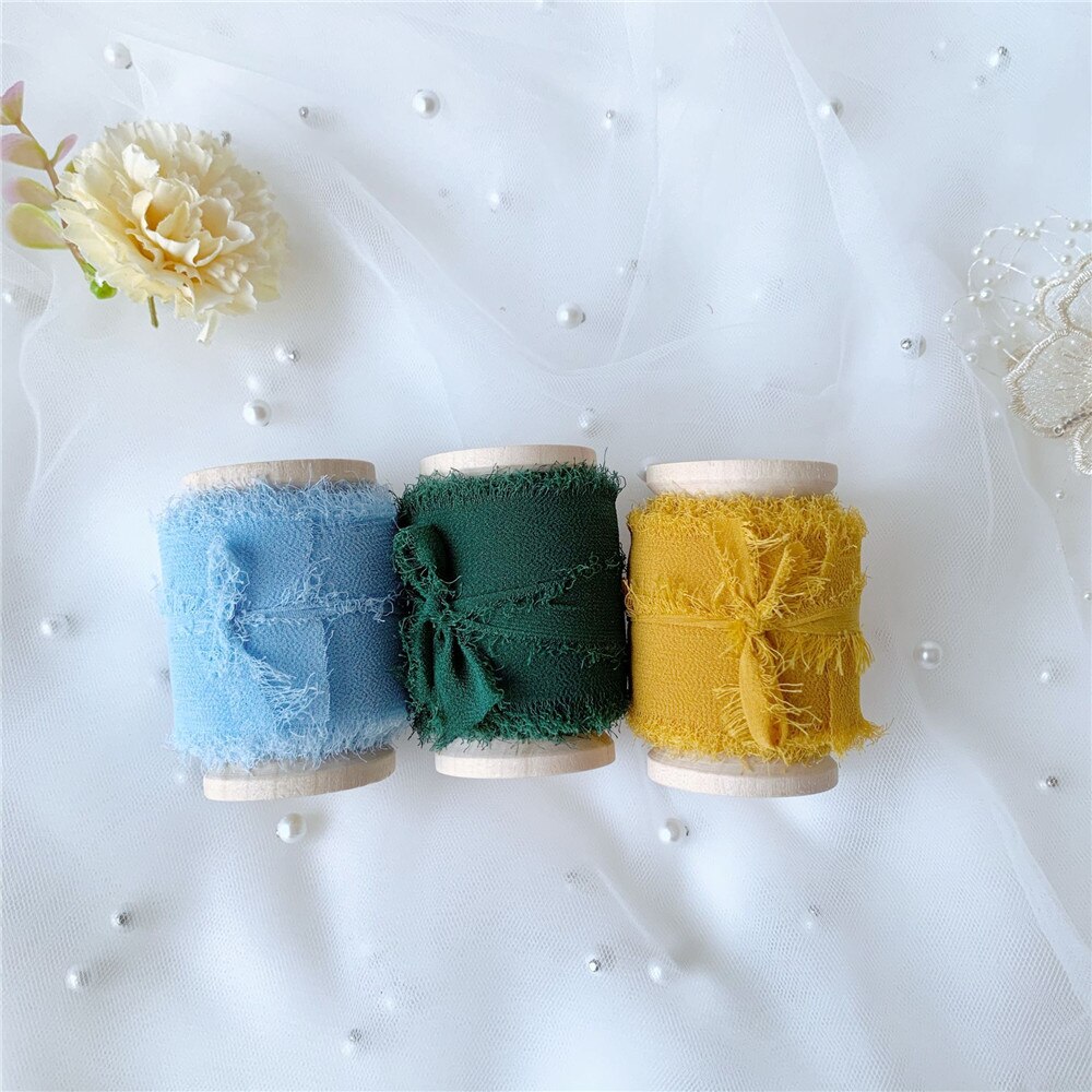 3 Rollen/Set Roll Ins Stijl Handgemaakte Chiffon Verzwakte Randen Zijden Lint Bruiloft Boeket Streamers Fotografie Styling, cadeaupapier: set 12