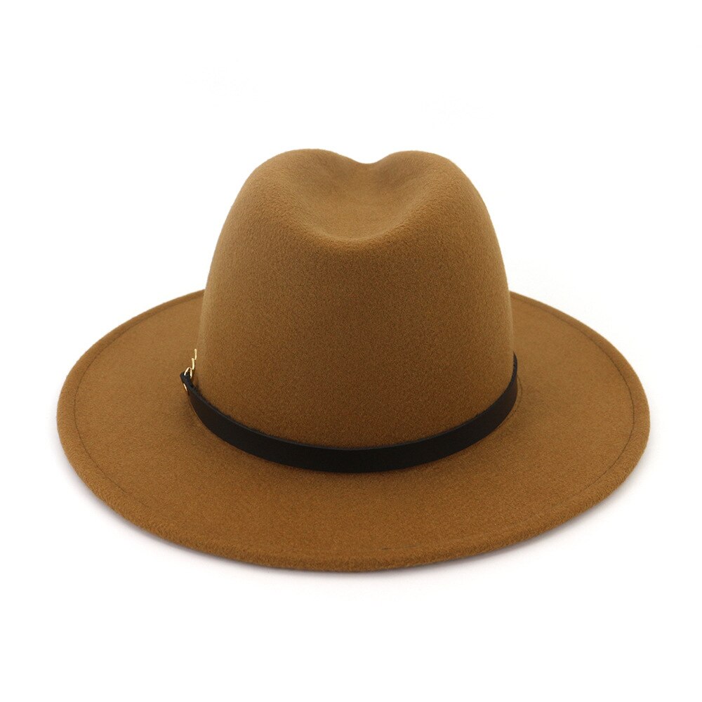 Efterår vinter filt fedora hatte med bælte bred flad kant jazz trilby formel top hat panama cap til unisex mænd kvinder