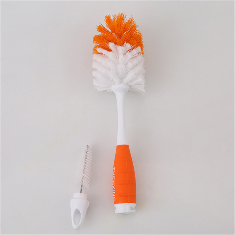 2 in1 babyflesborstels tepelborstels tuitbuis speen spons babyfles reinigingsborstel multifunctionele borstel: Oranje
