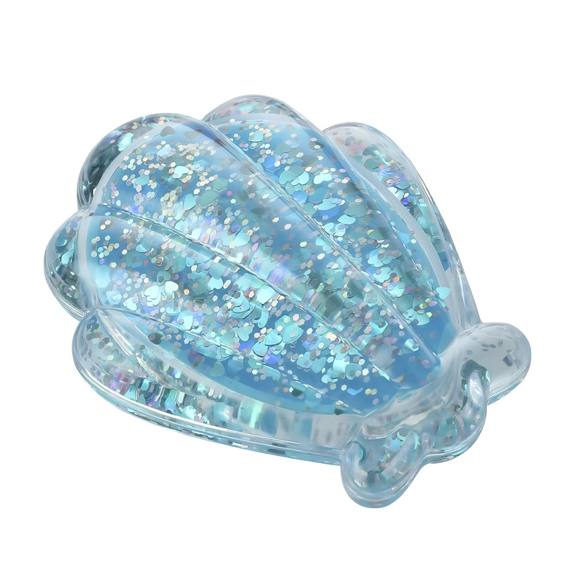 Kids Comb With Flowing Sequins Antistatic Fabric Material Portable Brush Dressing Bath Hair Accessories Girls Products: blue shell