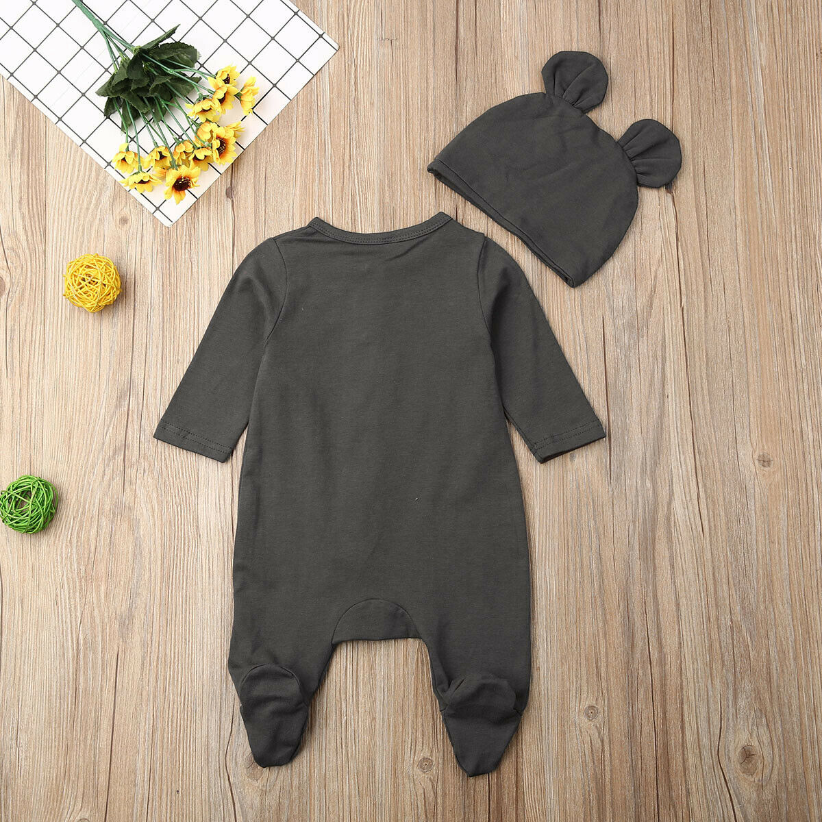 0-12M Pasgeboren Footies Kleding Set Baby 2 STUKS Baby Baby Jongen Meisje Katoen Jumpsuit + Hoed Outfit set
