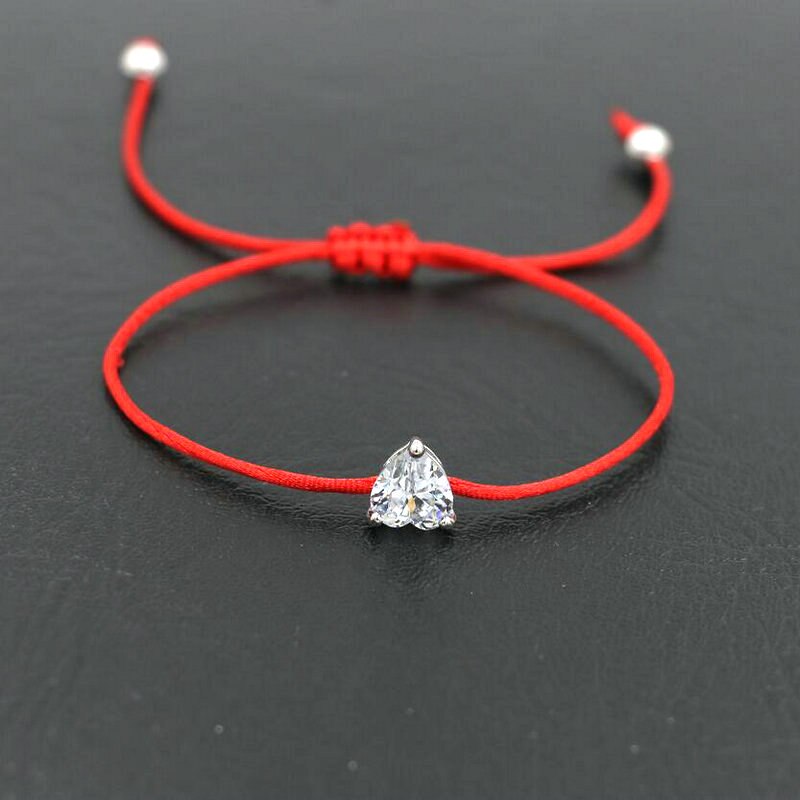 Bppccr Zilver Kleur Shiny Crystal Zircon Aaa Liefde Hart Armband Rood Touw Draad Wish Lucky Armbanden Voor Vrouwen Koppels Liefhebbers