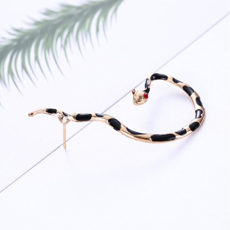 Punk Style Twining Red Eyes Snake Shape Earrings Stud Cuff Earrings For Women Style Jewelry