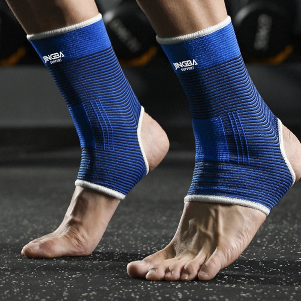 2 stuks gebreide enkelsteun voor verstuikingen artritis tendinitis hardlopen voetbal voetbescherming enkel mouw sok sport enkelbandje: Blauw
