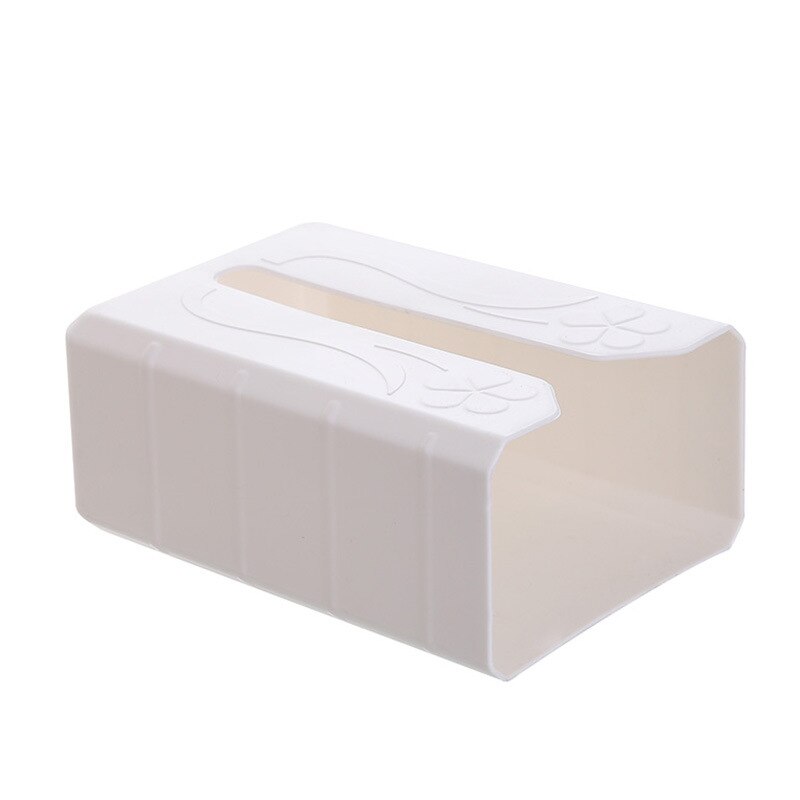 Caja de tejido adhesivo para servilletas, dispensador de bolsas de basura montado en la pared, de plástico, para el hogar: Blanco