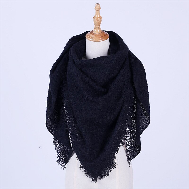 Cuhakci Vrouwen Deken Driehoek Sjaal Cashmere Pashmina Lady Bandana Wraps Deken Winter Sjaals Grote Solid Warme Sjaal: J163 Black