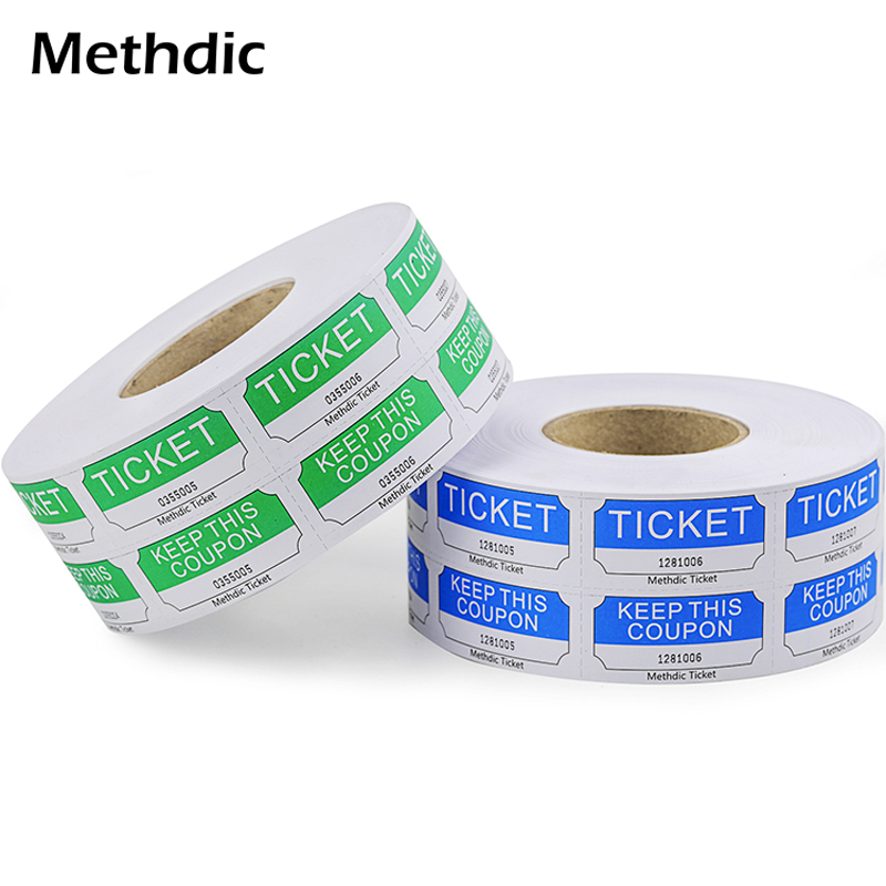 Methdic Raffle Ticket Double Rolls Tickets 1x2 Inch 4 Color for Options