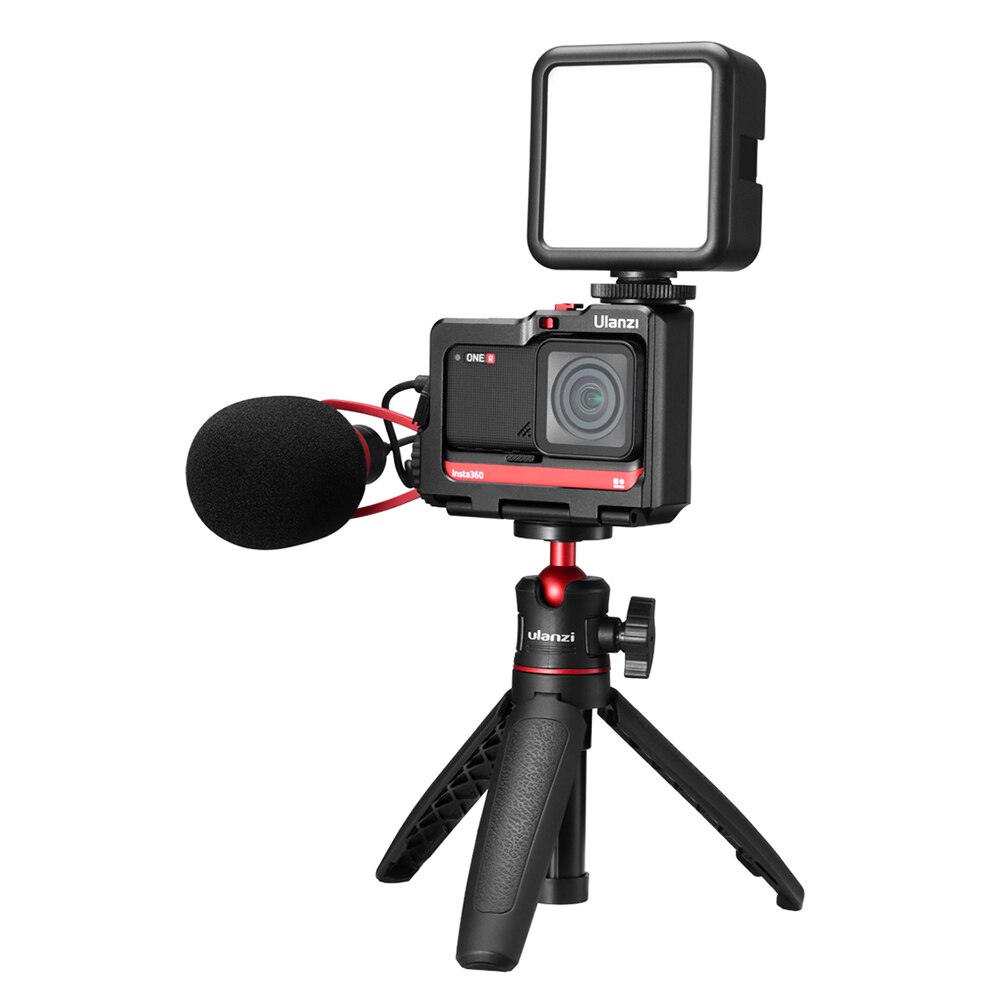 Ulanzi-estructura de Metal para Insta360 ONE R, marco protector de cámara, funda carcasa con soporte de zapata fría, luz Led para vídeo y micrófono