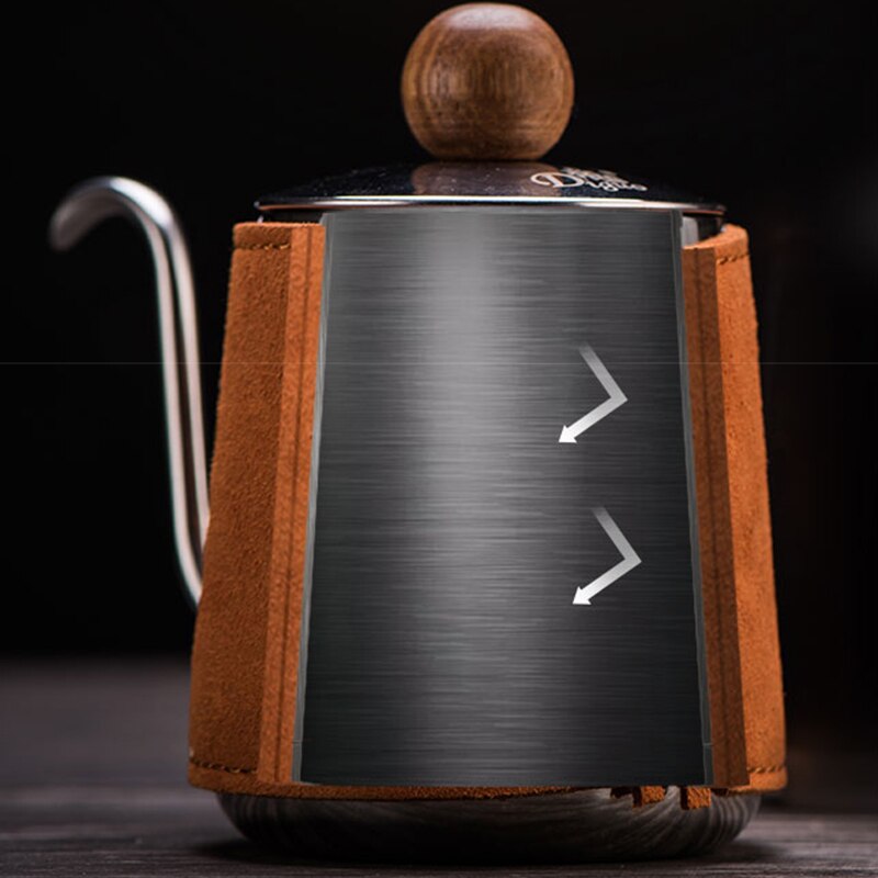 Hervidor de agua con cuello de cisne para café, tetera de cuero con cuello de cisne, sin manos, 350ml