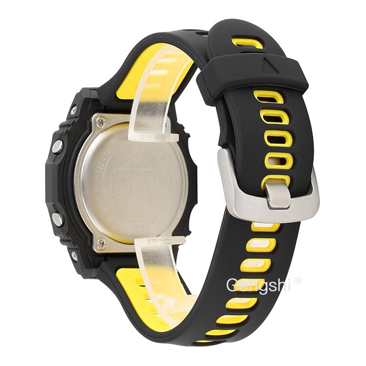 16mm silikone urrem, der passer til casio g shock aw -590 591 awg -m100a m100b awg -m100 g-7700 awg -100 awg -101: Sort gul