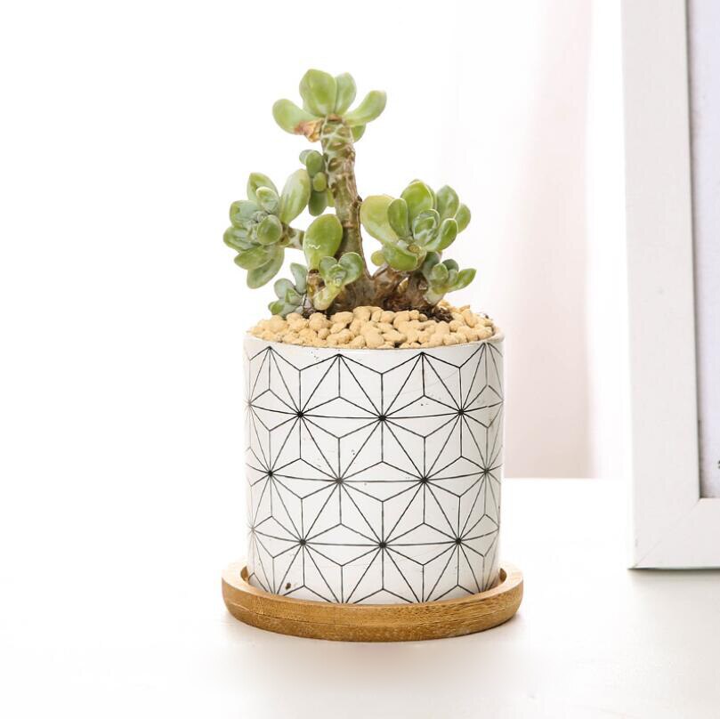 Sales Home Modern Style Desktop Flower Pot Green Plant Holder Ceramic Planter Geometric Printing Plant Pot Office Decoration