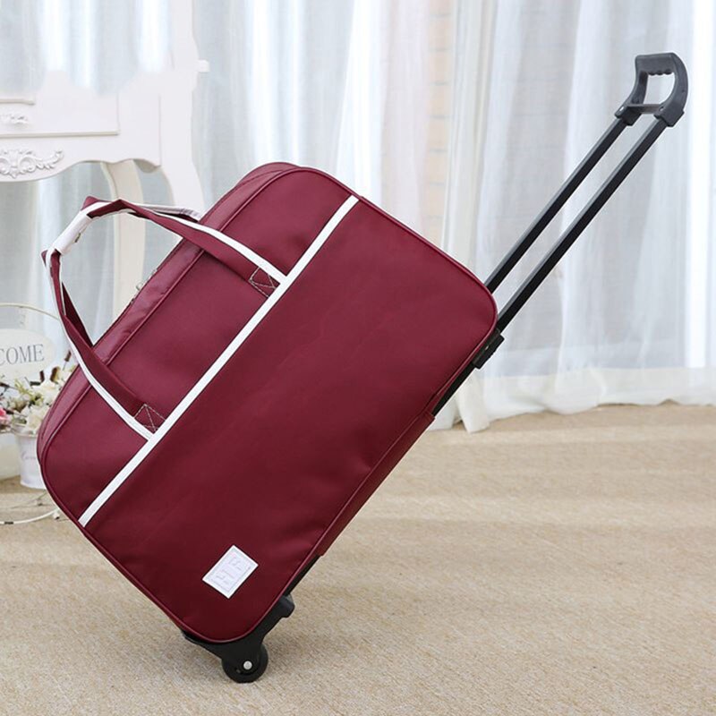 Waterproof Luggage Bag Handbag Thick Style Rolling Suitcase Trolley Luggage Men and Women Travel Bag With Wheels suitcases: Red wine / 18"