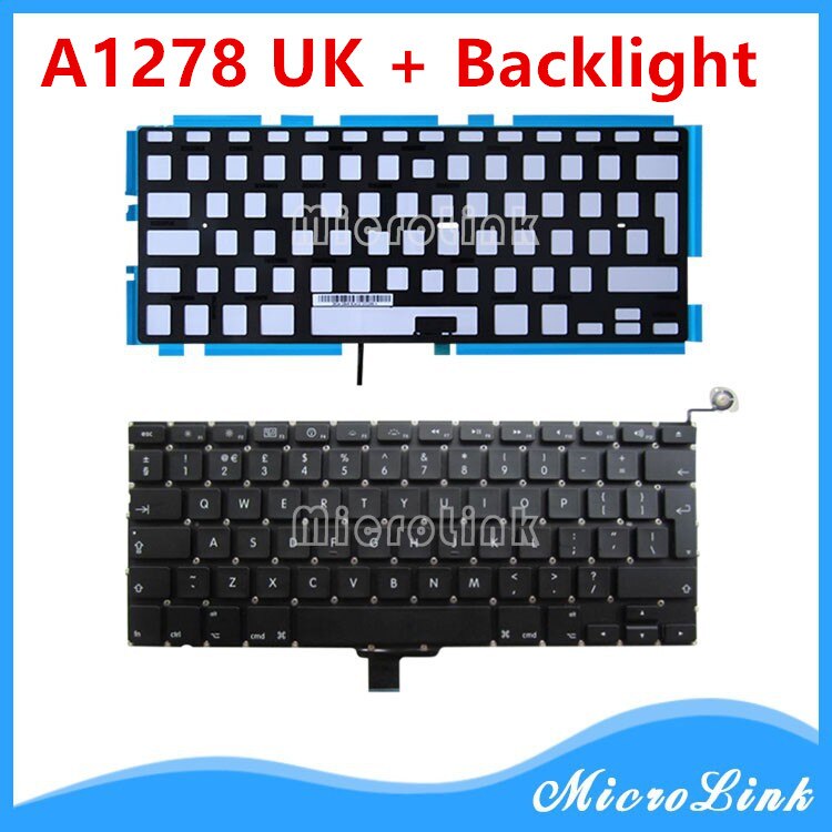 for Macbook Pro 13" A1278 UK keyboard with Backlight MC374 MB990 MC700 MB466
