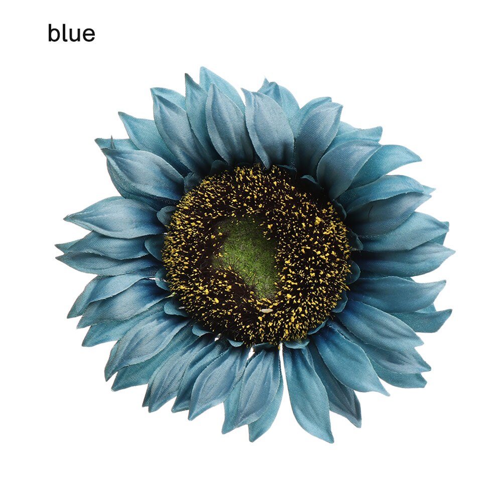 Cabeza de flores artificiales, girasol grande de seda hecho a mano para decoración de cajas de boda, guirnalda DIY, flores de floristería decorativa: Azul
