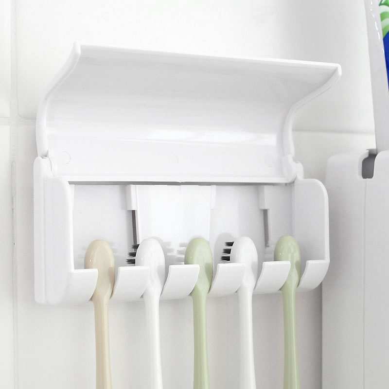 OLET 1 Set Automatic Toothpaste Dispenser with Toothbrush Holder Bathroom Water Resistant Sticky Toothpaste Squeezer