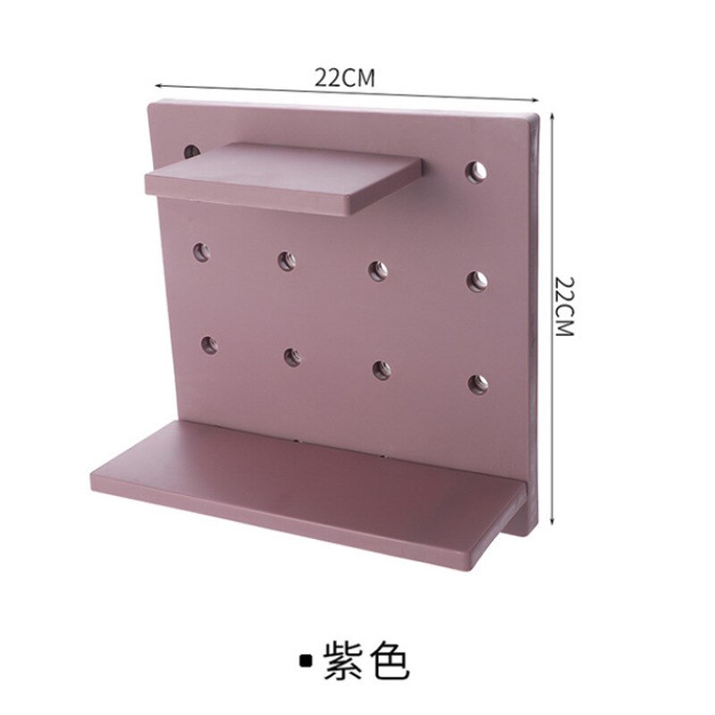 Étagère de rangement carrée sans poinçon, trou rond, crochets de claquette, étagère murale, cuisine salle de bains, maison, support organisateur en plastique: purple