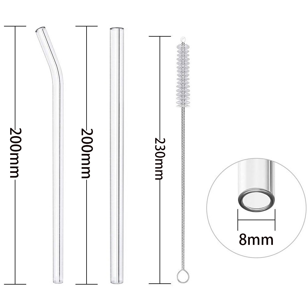 Drinking Straws Glass Straw Eco Friendly Reusable Drinking Straw Bent Straight Drinks Straw with Brushes for Smoothies Cocktails