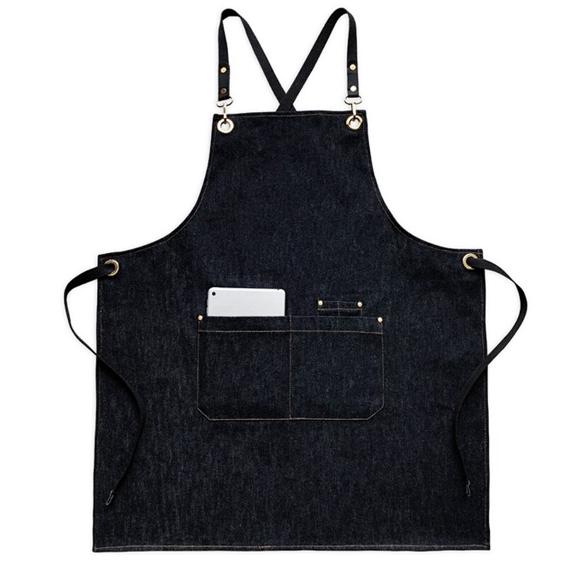 Denim Apron Coffee Shop and Hairdresser Chef Protection Suit Bib Cooking Kitchen Aprons for Woman Man Apron Overall: Black blue