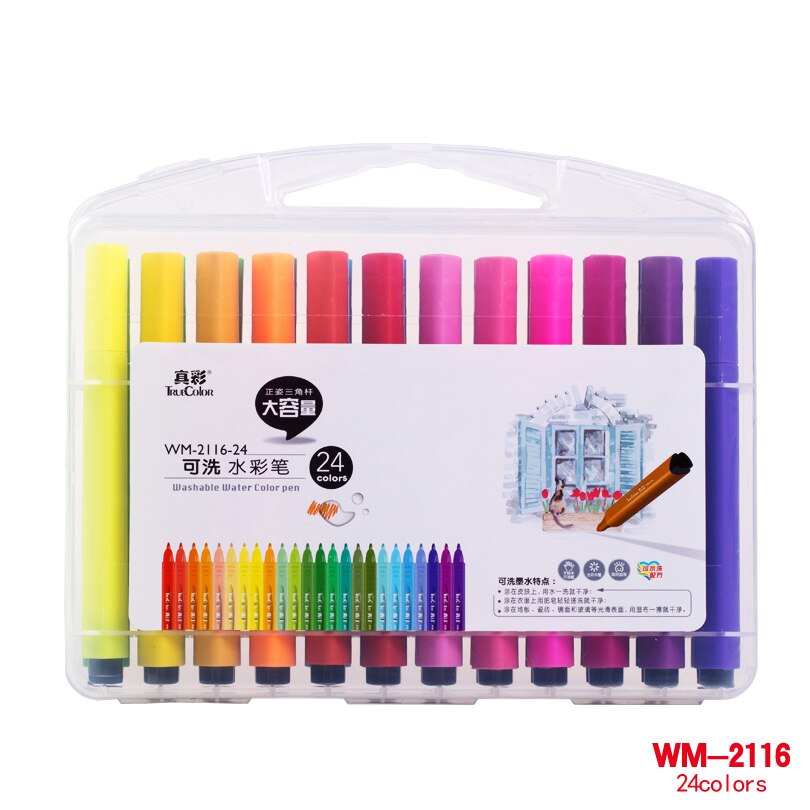 Barra triangular Truecolor, bolígrafo de acuarela de gran capacidad, Pluma de pintura para niños, 48 colores de pintura lavable bru: 24 color