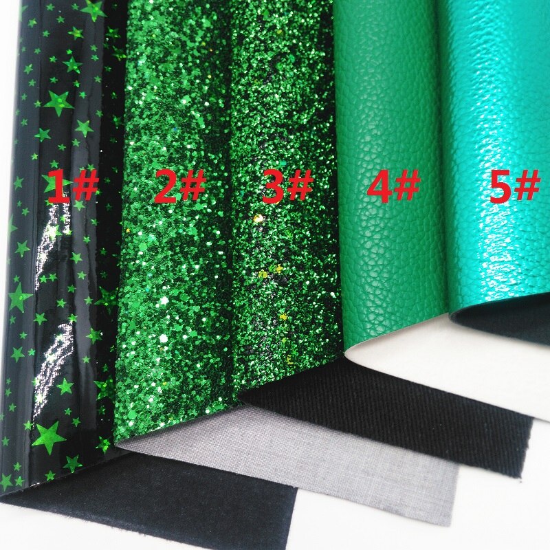 Grønt chunky glitter lærred , 8 " x11 " glitter lagner, imiteret læder lagen, chunky glitter hår sløjfe og ørering stof  xm017