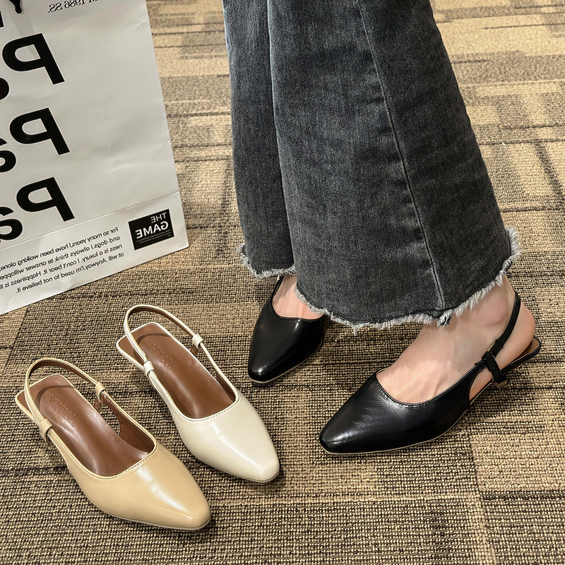 Baotou-Sandalias de tacón fino de alto grado para mujer, zapatos individuales de tacón bajo puntiagudos con falda, 24, primavera y verano