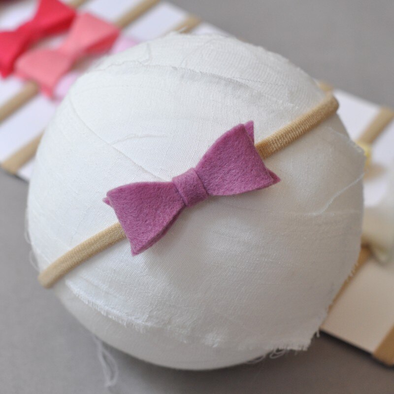 20pcs/lot Handmade Mini Felt Bow Headband Cute Bow Nylon Hair Band For Infants Baby Hair Accessory