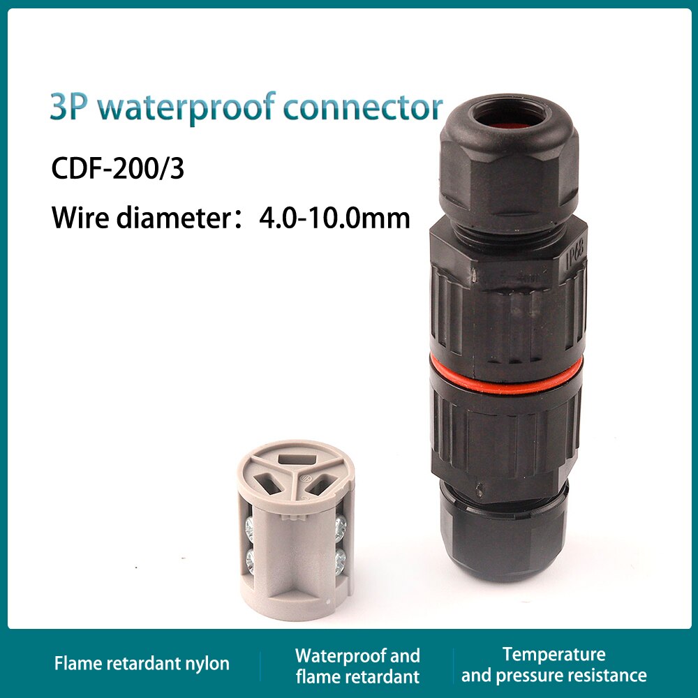 IP68 Electrical Waterproof Connector Wire Cable 2/3/5 Pin Outdoor Plug Straight Quick Push in Terminal block Conductor Connector: 3P Screw Connector