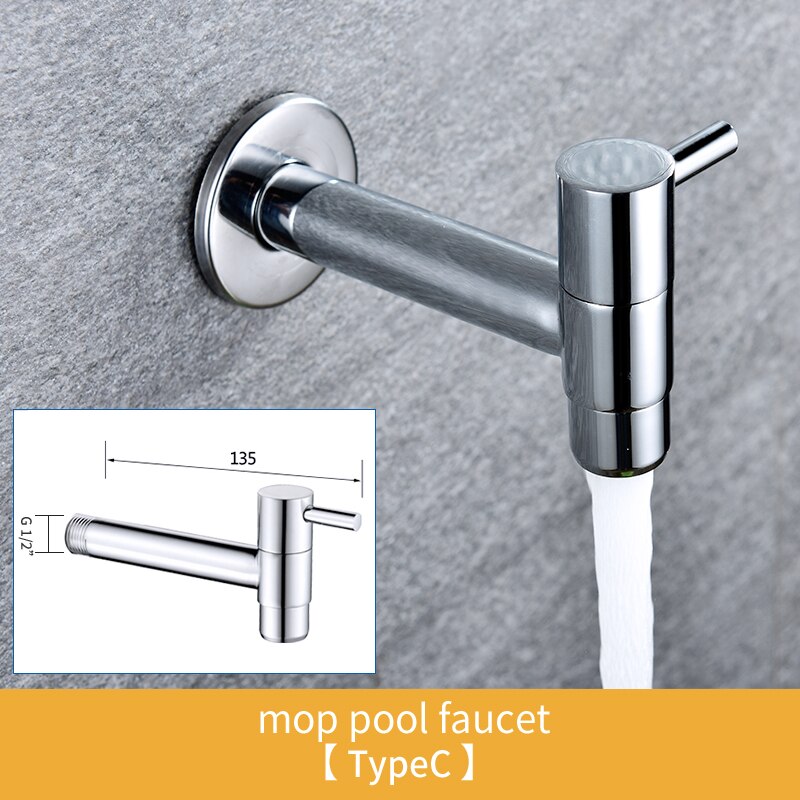 Outdoor Garden Wall Mounted Extra Long Mop Washing Faucet Bathroom Washing Machine Water Tap Solid Brass Single Cold Sink Faucet: C Type