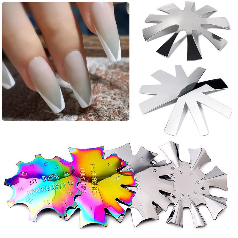 Pro 12 Style Easy French Smile Cut V Line Edge Trimmer Nail Cutter Almond Nail Stencil Styling Mold French Manicure Tools