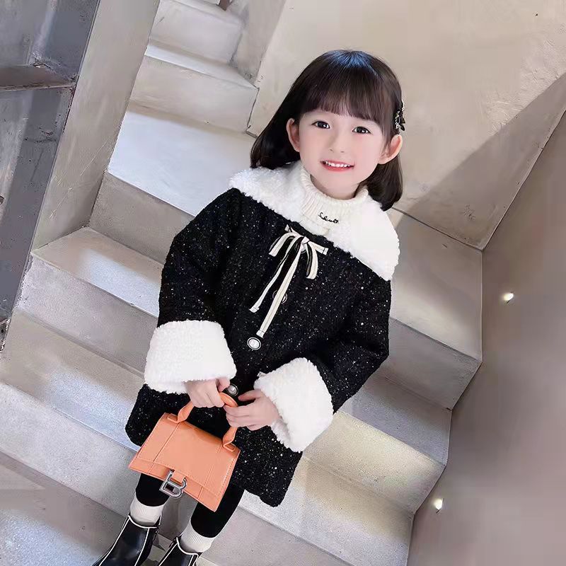 freundlicher Mädchen Winter Mantel Jacke Schwarz Pelz warm Verdicken Plus Samt Winter Herbst Tasten Lamm Wolle Der freundlicher Babys Kleidung