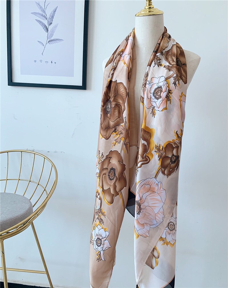 Strand sommer bufanda mujer tynn solkrem kvinner skjerf kvinnelig strandhjul skrive ut simulering silke foulard hijab skjerf sjal