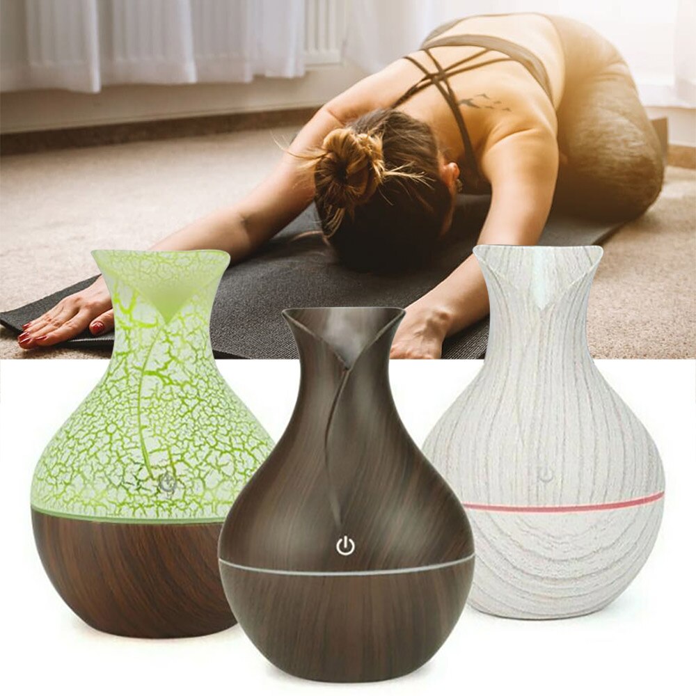 Brumisateur Humidificateur D'huile Essentielle vase humidificateur 1 Pc Maison Décoration 7-LED couleur BOIS Grain Humidificateur D'air