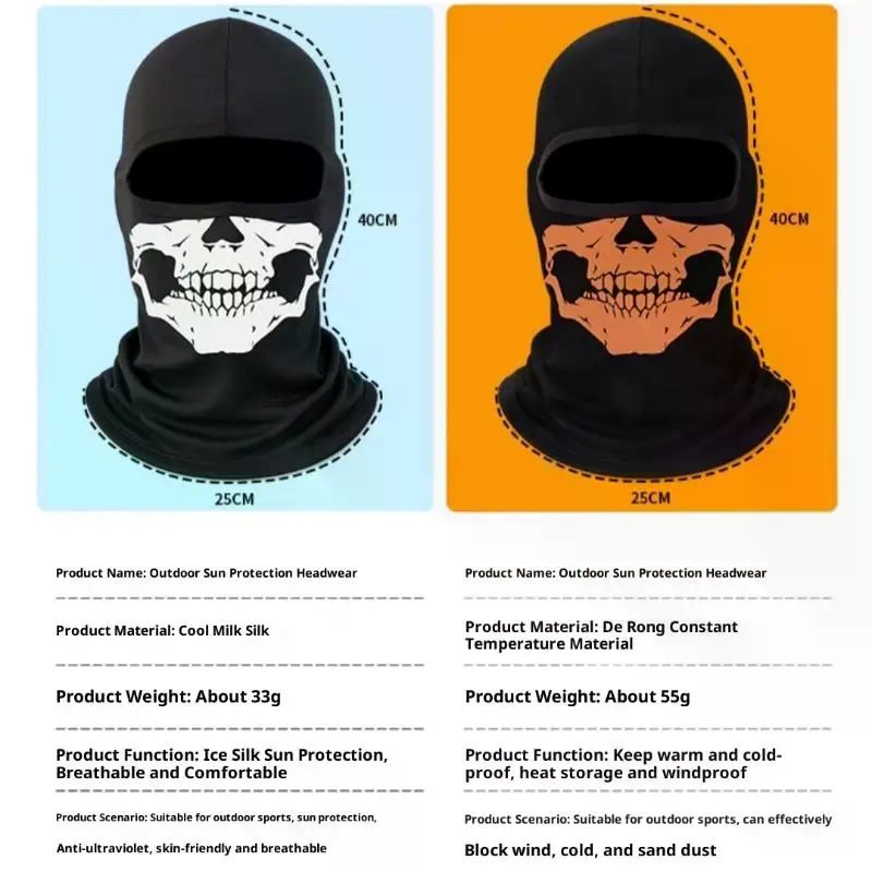 Pacote de balaclava facial completa com design de caveira, aquecedor de pescoço de esqui à prova de vento, acolchoamento de capacete de moto