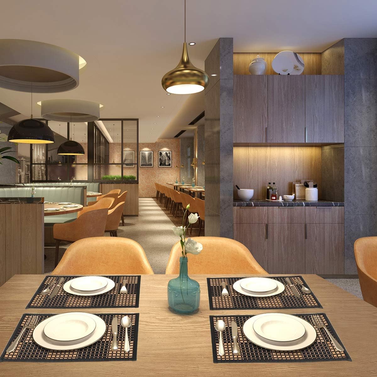 Napperons en bambou pour Table à manger, ensemble de 4 sets de napperons, résistants aux taches, à la chaleur, durables et robustes pour la cuisine