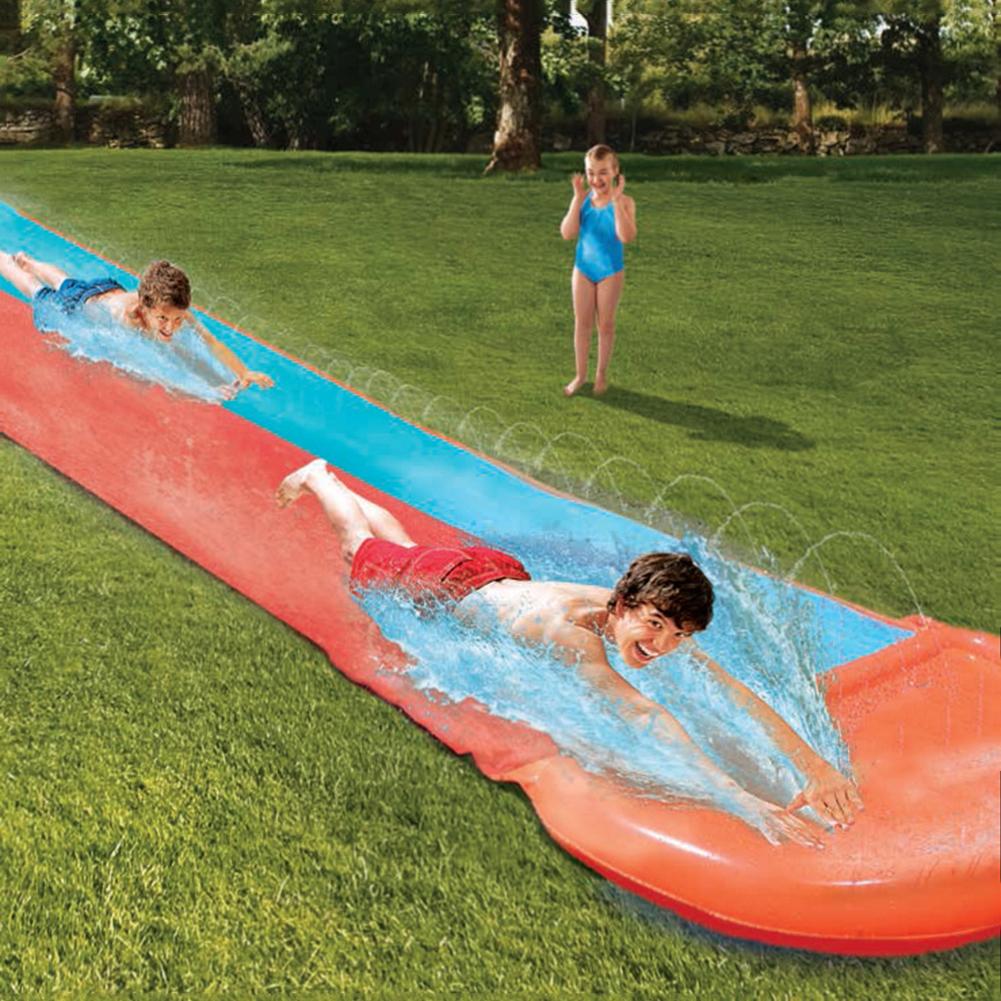 549 Cm Kids Dubbele Glijbaan Opblaasbare Grote Dikke Surfen Watersport Speelgoed Ingebouwde Sprinkler Gazon Glijbanen Piscine