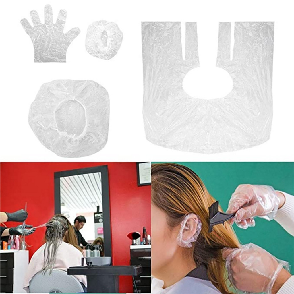 Unissex quatro conjuntos de touca de chuveiro descartável earmuffs luvas xale girth ferramentas 20 pçs quatro peças de corte de cabelo barbeiro cabo barbeiro ferramentas