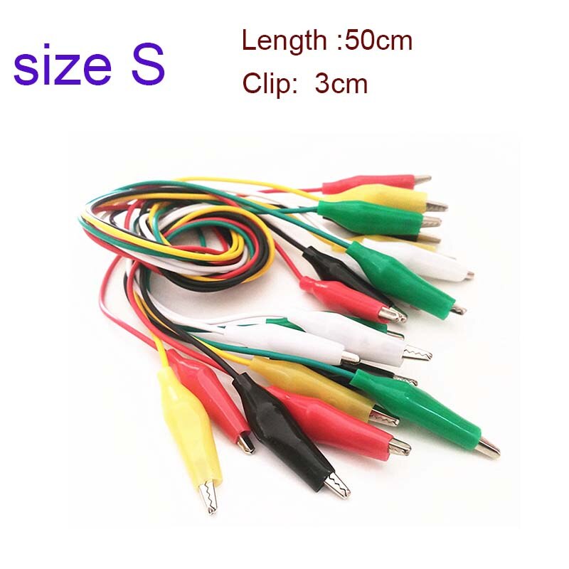 10pcs Dual Ended Alligator Roach Clip Cable Jumper Wire Test Leads 50cm 5 Color