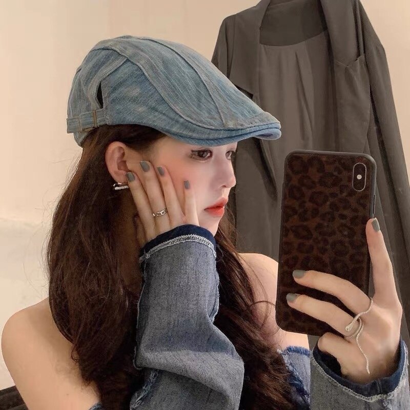 Béret en jean ajustable pour hommes et femmes, casquette de journal, Gatsby Cabbie, casquette de conduite, à visière avant, automne