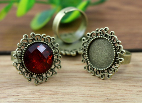 Fit 14mm 5pcs Bronze Antique Silver Plated Colors Round Adjustable Ring Settings Blank/Base,Fit 14mm Glass Cabochons