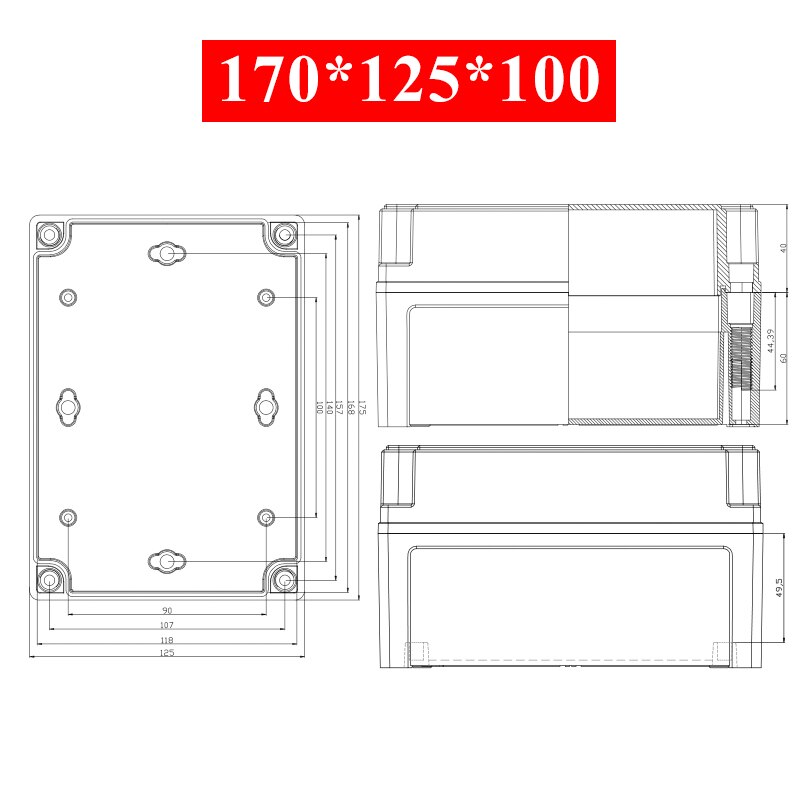 Waterdichte Plastic Behuizing Doos Elektronische Elektrische Project Doos Abs Outdoor Junction Box Behuizing IP67 Project Instrument Case: 175x125x100mm