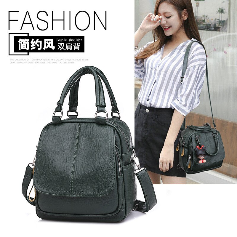 Sac à dos en cuir Pu souple pour femmes, sacoche Style, tendance Simple collégiale Style , décontracté: Black