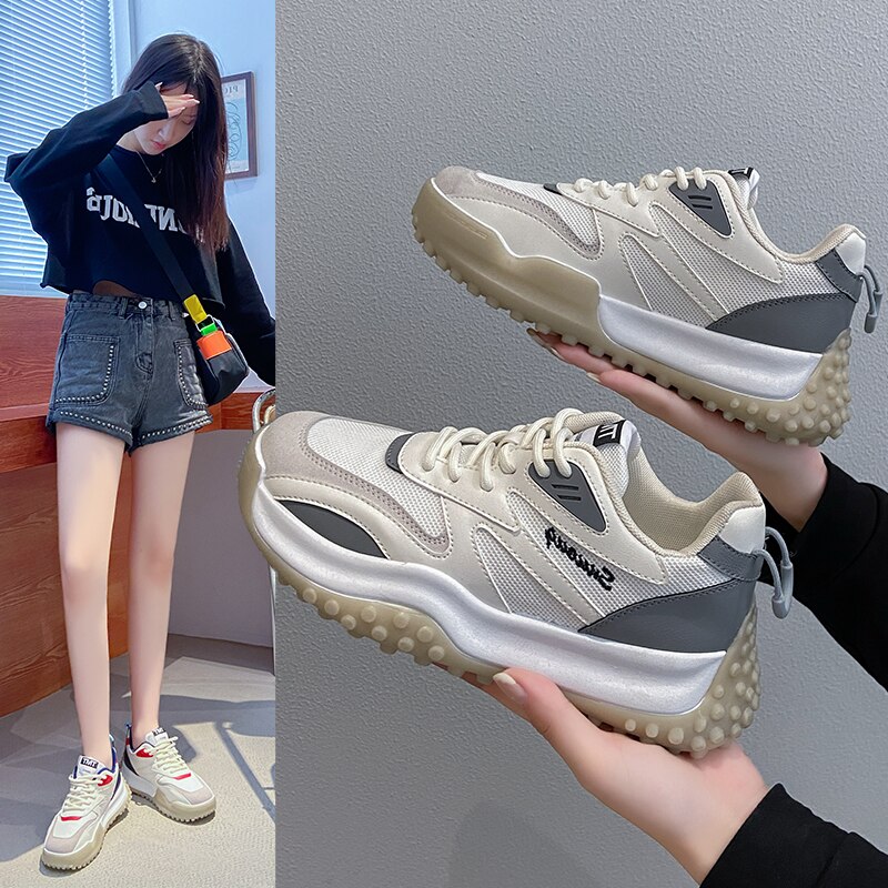Chaussures Super Fire Net pour papa femmes, baskets de sport en maille respirante, pour étudiantes, Ins, blanches polyvalentes,