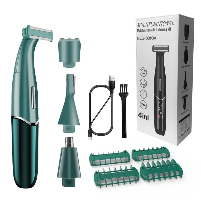4 in 1 unisex Intimbereiche Haarschnitt Präzisionsrasierer Männer Bikinizone Empfindlicher Rasierer Haarrasierer Trimmer Gesichtsbartschneider: Grün