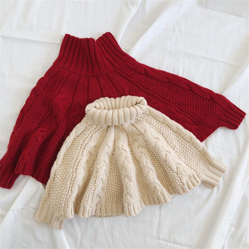 Baby piger sweatere børn bomuld cape sweater frakker strikket turtleneck kappe pullover piger tøj  aa2876