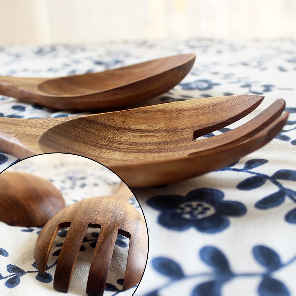 Houten Lepel Salade Vork Grote Opscheplepel Set Houten Keukengerei Lange Handvat Soeplepel Pollepel Salade Server Servies