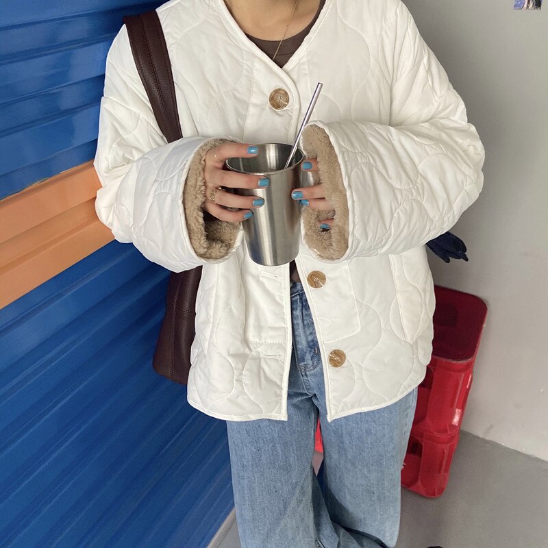 HziriP vêtement d'extérieur veste d'hiver OL vêtements de travail épais femmes Parkas Double usure Faux agneau laine doublure Parka femme manteau: white