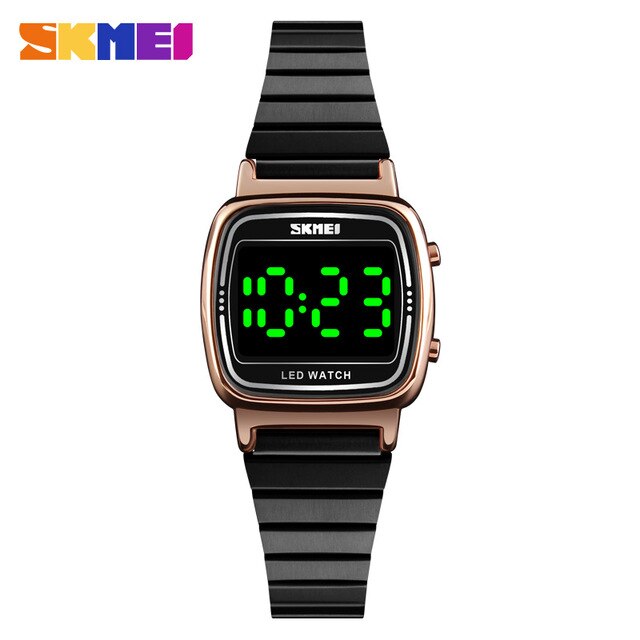 Skmei Led Digitale Horloge Mode Vierkante Eenvoudige Stalen Band Vrouwen Horloges Waterdicht Elektronische Vrouwen Horloge Relogio: Rose Gold Black